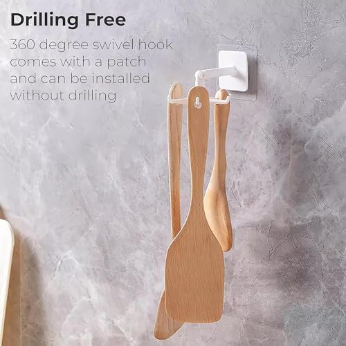 Image of Adhesive Stronger Plastic Wall Hangers 360 Degree Folding Hooks for Hanging Robe, Coat, Bags, Lights, Calendars,Towel, Keys, Oil-Proof Heavy-Duty for Bathroom Kitchen Pack of 5