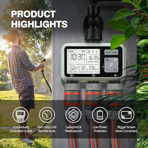 Programmateur arrosage 3 voies extérieur LCD retardateur de pluie - 4