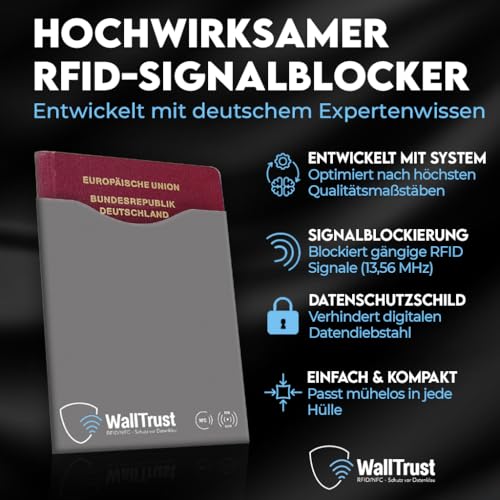 WallTrust RFID Schutzhüllen - Blocker NFC Schutzhüllen (12 Stück) Kreditkarte, EC Karte, Bank Karte, Personalausweis & Reisepass - Hülle - Schutz gegen Funk Datenklau - Kartenhülle