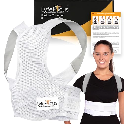 LyfeFocus S1 Premium Invisible Breathable Back Posture Corrector for Men & Women - Upper Back Support Brace & Straightener - Effective Posture Correction for Neck, Shoulder & Back Pain (White, Medium)