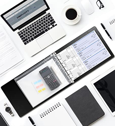 7 Ring Check Binder For Business Checks 1 Inch With Zipper Pouch, 600 Checks Capacity For 9 X 13 Inch Sheet, Premium Pu Leather Black Business Checkbook Binder 7 Hole For 7 Ring Check, Office Supplies #TOP6