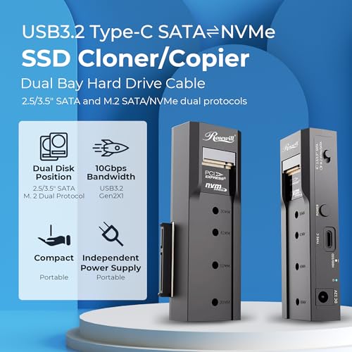Image of Rosewill NVME to 2.5'' 3.5'' Offline Clone Enclosure,M.2 to SATA SSD HDD Cloner, USB-C Type-C Max 10Gbps Standalone Clone Duplicator - RS-NS-CL