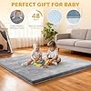 Baby Play Mat for Floor: Soft Support & Plush Feel Nursery Rug - Non Slip Crawling Pad for Toddler,Infant - 1.3'' Thick 47 x 47 Playpen Mat with Washable Removable Coth Cover (Light Grey, 47''x 47'') #5