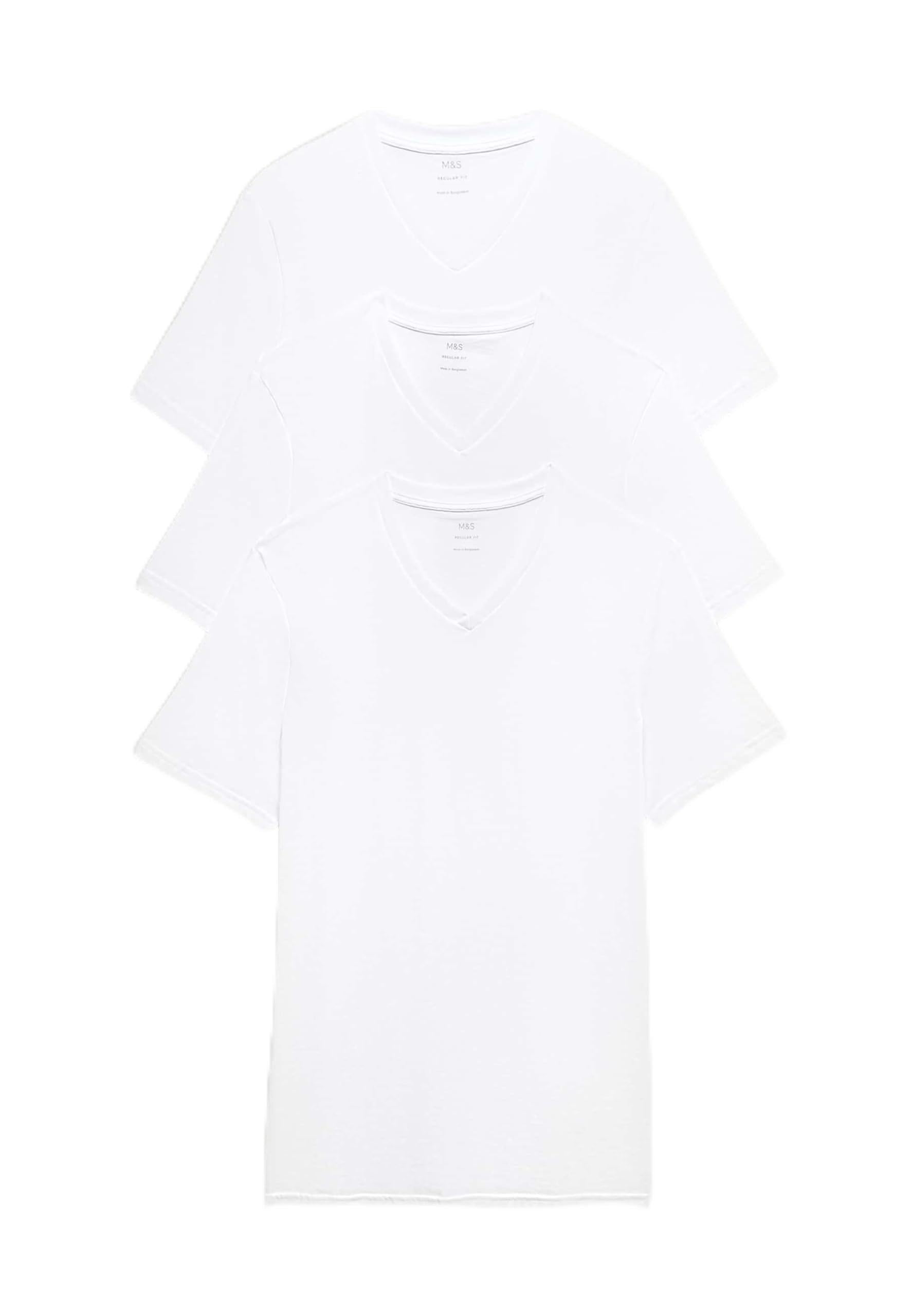 Marks & Spencer Pack de 3 Camisetas Puro algodón con Cuello en Pico