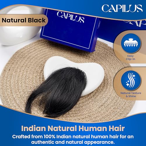 Image of Capilus Women's Front Head Indian Natural Hair Extension - Clip On Clip Hair Bang Fringe Hair Piece Thin Extension for Women and Girls (Natural Black)