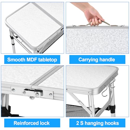 Mesa de Camping Plegable Pequeña YUFIFAIRY, Mesa Portátil de 2 pies, Plateada miniatura 4