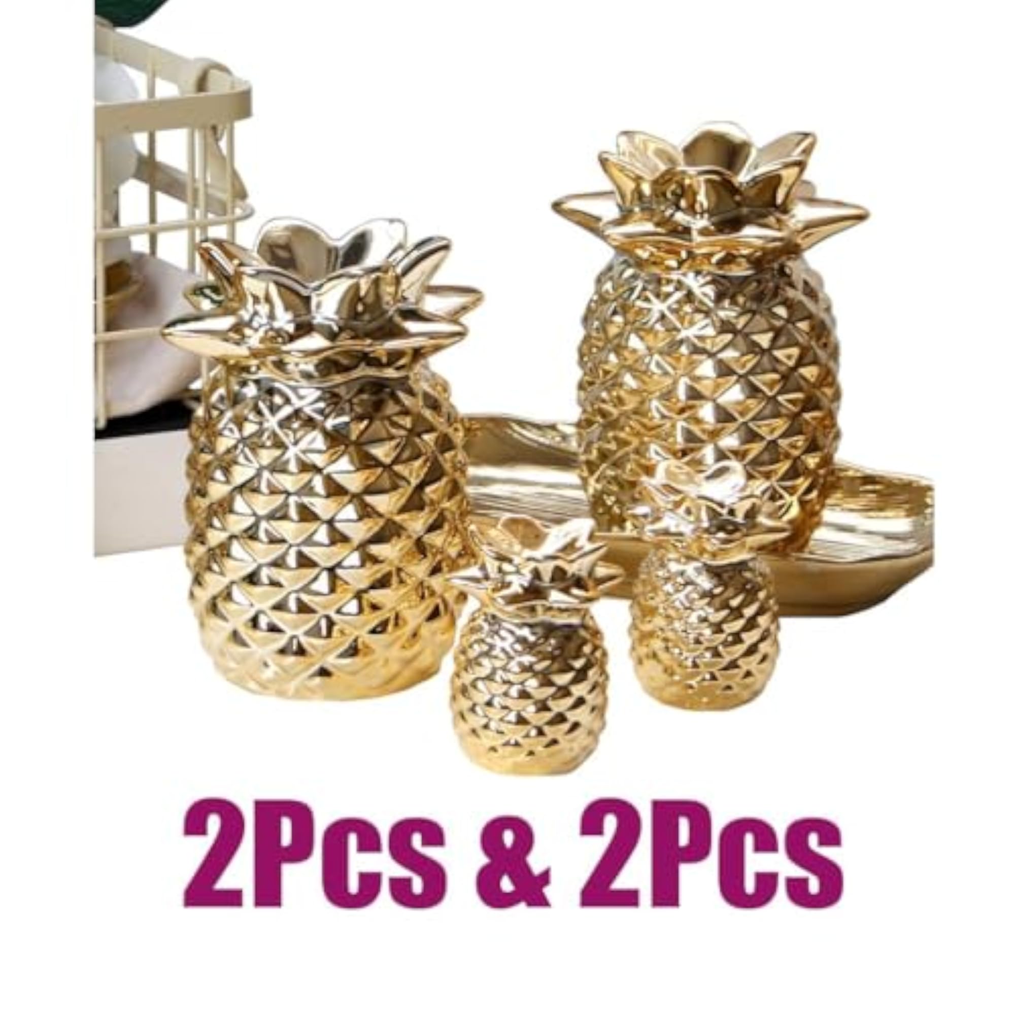 2 Set Ceramic Golden Pineapple Figurine Ornament