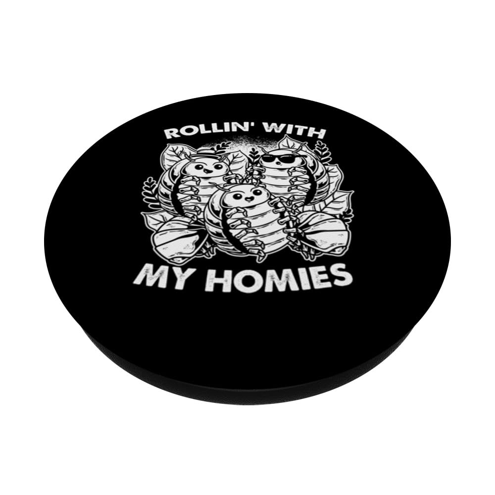 Isopod Pill Bug Rollie Pollie Rollin' With The Homies PopSockets Adhesive PopGrip, Black - Image 2