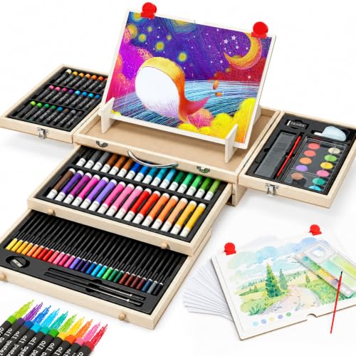 VigorFun Art Supplies, Wooden Art Set Crafts Drawing Kit with Drawing Easel