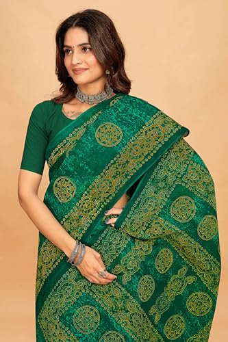 Tamaira Fashion Women's Batik Printed Pure Cotton Mulmul Saree Without Blouse Piece(11534_Seagreen)