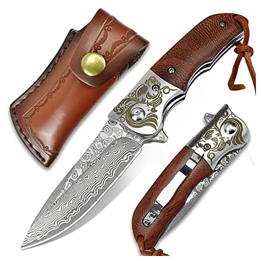 AUBEY Damascus Folding Pocket Knife