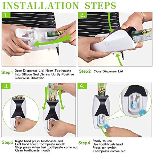 Image of Puffin Squeezer Kit Wall Mounted 5 Toothbrush Holder with Automatic Toothpaste Dispenser Multi Color