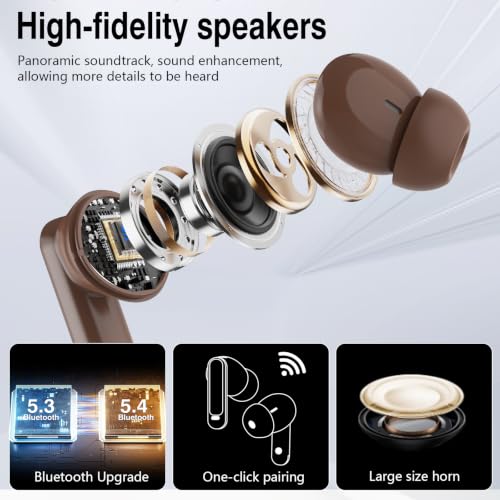 Image of Thunelec Wireless Earbuds with Touch Screen, 2026 New Bluetooth 5.4 Headphones with ANC /ENC Mic, 50H HiFi Stereo Ear Buds with 5 EQ Modes, Transparency Mode, IPX7 Earphones for Running, Brown