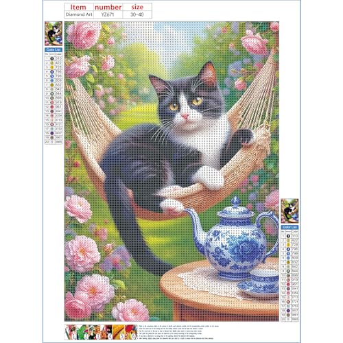 DPHERO Hammock Cat Diamond Painting Kits for Beginners Adults,5D DIY Teapot Diamond Art Kits,Round Full Drill Garden Gem Art Crafts Kits,DIY Painting by Numbers for Home Wall Decor 12x16 inch - Image 5