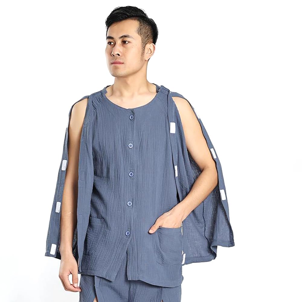 Ropa para Pacientes Masculinos, Traje De Paciente Postrado En Cama con, Fácil De Usar Y Quitar, Asistente De Enfermería Hospitalaria, para Parálisis, Ancianos, Discapacitados