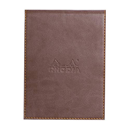 RHODIA 128203C - Clipboard Case + Stapled Notepad N°12 Chocolate - 8.5x12 cm - Lined - 80 Detachable Sheets - 80G White Clairefontaine Paper - Pencil Holder - Faux Leather - Rhodiarama Collection