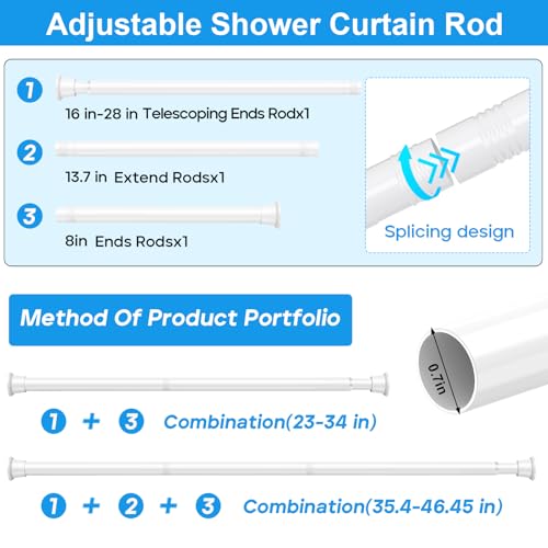 Image of MEXAU 2 Pack Spring Tension Curtain Rods 24-46In White Shower Curtain Rod