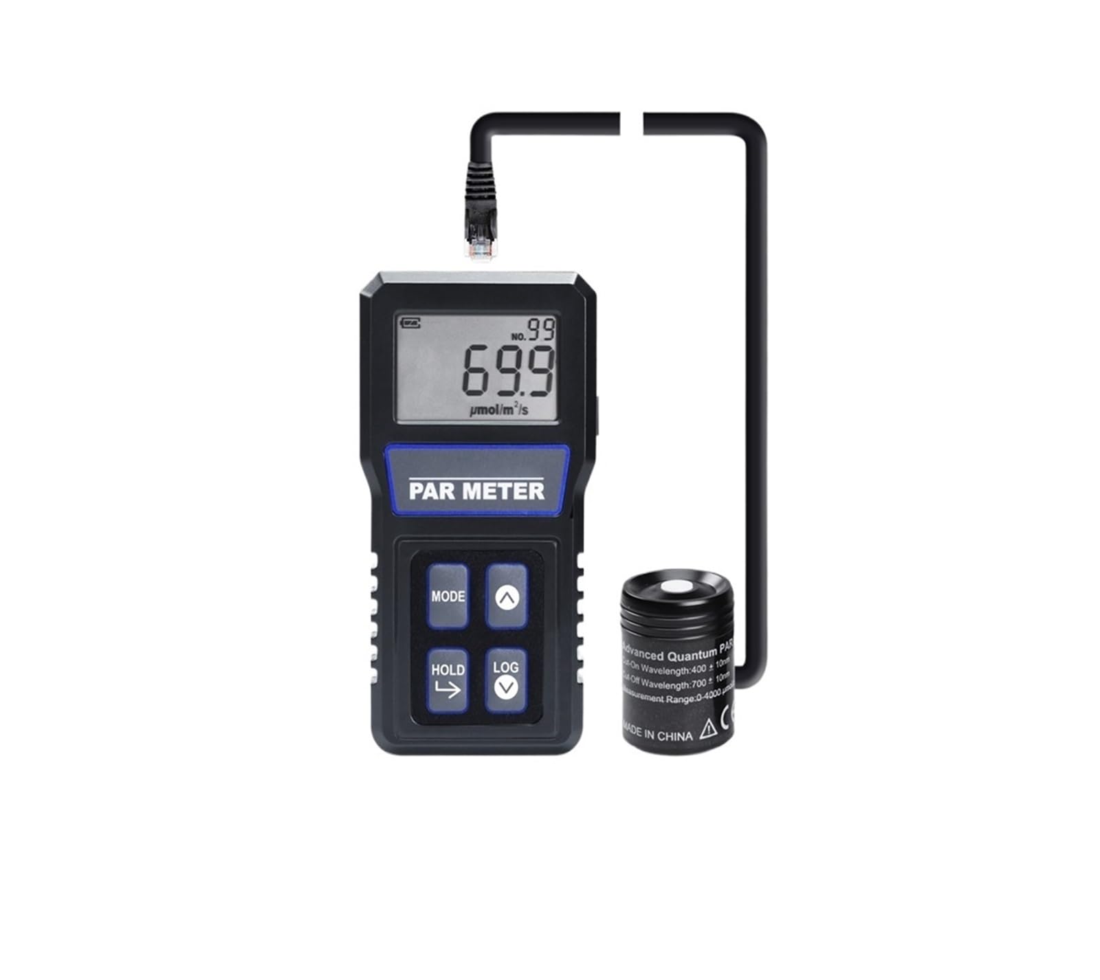 Medidor Digital PAR de Espectro Completo, Sensor cuántico, Actividad fotosintética IP68 for acuarios, arrecifes, Plantas, probador PPFD, Pantalla LCD