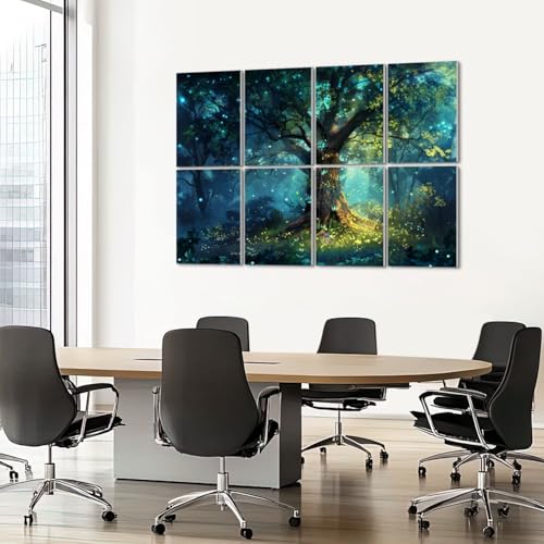 8 Pack Paneles Acústicos Artísticos Absorbentes de Sonido Árbol Bosque Místico Tonos Azules Majestuosos Surrealismo Naturaleza Calma Paneles Decorativos para Pared Autoadhesivos para Estudios de Grabación Oficina 48"x32" miniatura 7