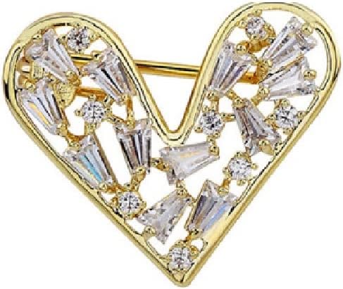Women's Heart Brooch Zircon Metal Love Pin Fixed Clothes Sweater Cardigan Lapel Pins Clothing Accessories Gift