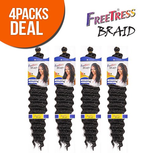 FreeTress Synthetic Hair Braids Deep Twist Bulk 22" (4-Pack, P1B/530)
