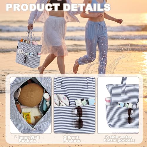 Image of LEDAOU Large Beach Bag Women Waterproof Sandproof Zipper Beach Tote Pool Bag for Swim Gym Grocery Travel with Wet Pocket