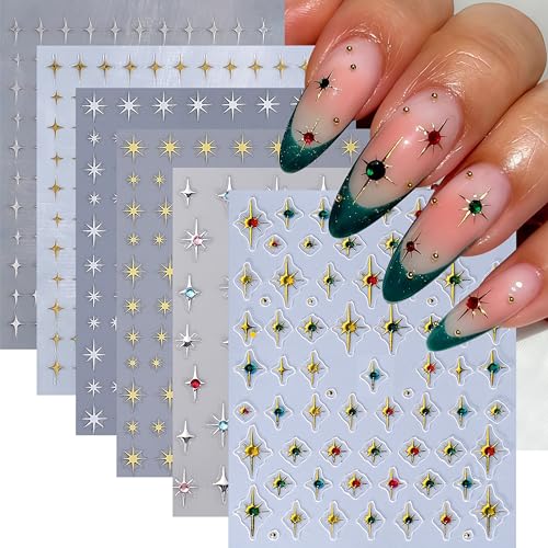 6 Sheets Shiny Star Nail Stickers for Nail Art 3D