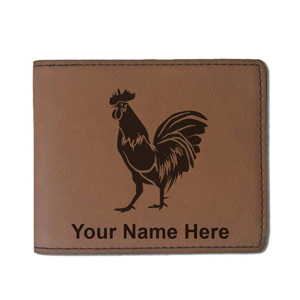 Faux Leather Wallet, Rooster, Personalized Engraving Included (Dark Brown)
