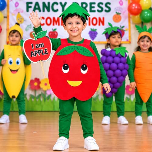 Image of Raj Costume Kids Mango Fruit Costume Apron with Cap for Boys & Girls | Cute Yellow Cutout Fancy Dress | Soft Felt Fabric | Role Play Outfit