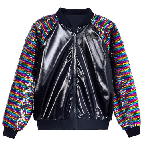 Boys Sequin Jackets Flip Sparkle Sleeve Bomber Varsity Kids Glitter Birthday Jacket Coat Leather Shiny Boy Clothes