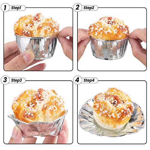 300 Pack Cupcake Cups Disposable Foil Muffin Liners 3.5Oz Cupcake Wrappers Cupcake Liners For Baking Aluminum Foil Paper Mini Metallic Baking Cups For Wedding Halloween Party (Silver) #TOP2