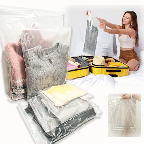 20 Pieces Waterproof Packing Bags for Travel Reusable Plastic Travel Bags Clothing Storage Bags Ziplock Bags Luggage Organizer Bags For Travel Clothes Toys Shoes Cosmetics Storage(5 sizes)