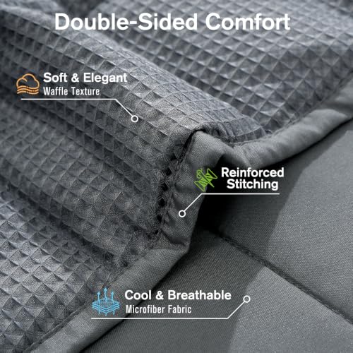 Image of Cooling Weighted Blanket for Adults, 15lbs 48 x 72 for Summer | Cozy and Breathable Waffle; Soft; Machine Washable; Filled with Glass Beads; Heavy Throw for Hot Sleepers in Bed; Dark Grey