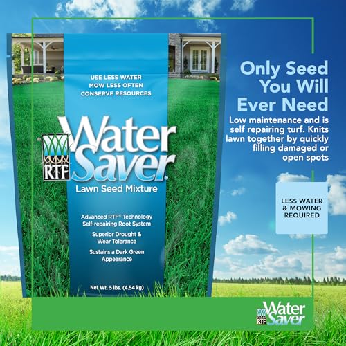 WaterSaver RTF Eco-Friendly Lawn Seed Blend for New Lawns or Patch Ups, Self-Repairing Grass Seed Mix with Turf-Type Tall Fescue, Grows in Sun or Shade, 5-lb. Bag