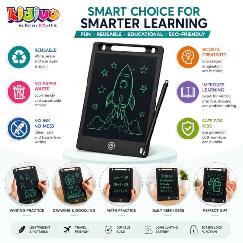 Image of Kidivo 8.5 Inch LCD Writing Tablet for Kids |Electronic Writing Pad Digital Slate Drawing & Learning Board with Stylus Pen,Reusable Paperless E-Note Pad|One-Touch Erase Writing Tablet |Black, Set of 1