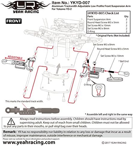 Yeah Racing Aluminum Trackwidth Adjustable Low Profile Front Suspension Arm For Yokomo YD2 Black #YKYD-007BK