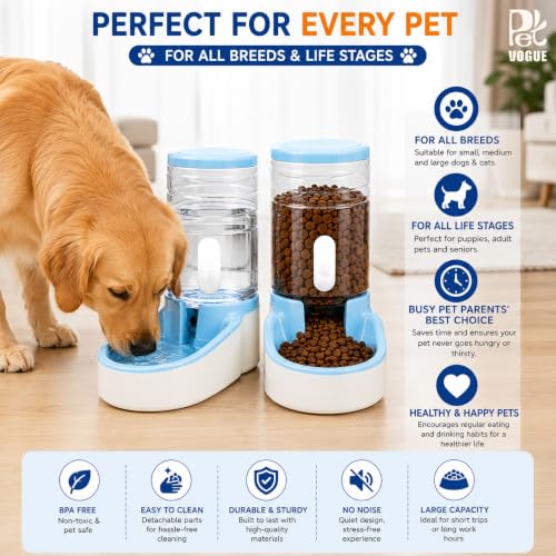 Image of PetVogue Twin Deluxe Plastic Pet Bowl, Food Feeder & Water Feeder, Feeding Stations, Dispenses Dog Food or Cat Food for Dogs Cats & Pets (Blue)