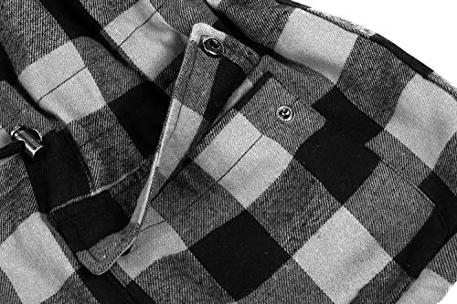 Imily Bela Womens Buffalo Hooded Plaid Corduroy Vest Flannel Winter Casual Coat Cardigan Black - Thumbnail 3