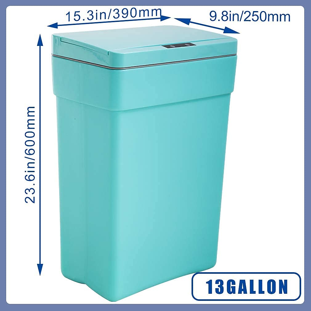 HGS Kitchen Trash Can Waste Bin Garbage Can Touch Free 13 Gallon Automatic Trash Bins with Lid, 50 Liter Sensor Touchless Garbage Bin for Bedroom Bathroom Home Office, 2 Pack (Blue)
