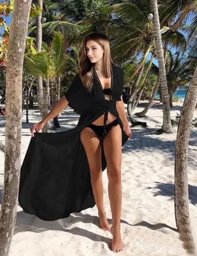 Women's Long Swimwear Cover-ups Lace Kimono Shawl Swimwear Beach Cover-ups4