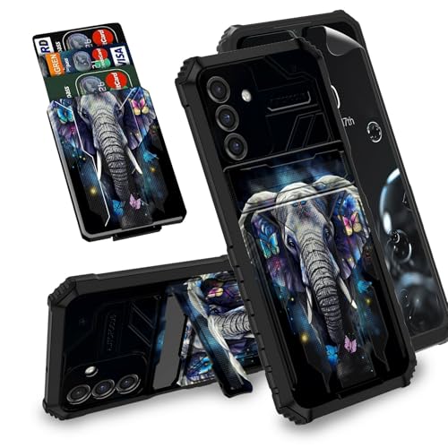 BREIDMKFM for Samsung Galaxy S24 Plus Case with Screen Protector & Kickstand & Card Holder Detachable Dual Layer Hybrid Shockproof Case for Samsung Galaxy S24 Plus,Elephant Butterfly