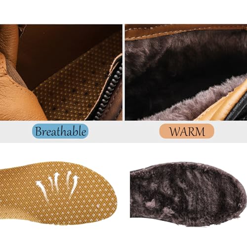 Men's Hand Stitching Leather Slip On Ankle Boots Side Zipper Casual Comfort Moccasin Chukka Boots Outdoor Walking Loafers for Working Driving Hiking (Brown,9)3