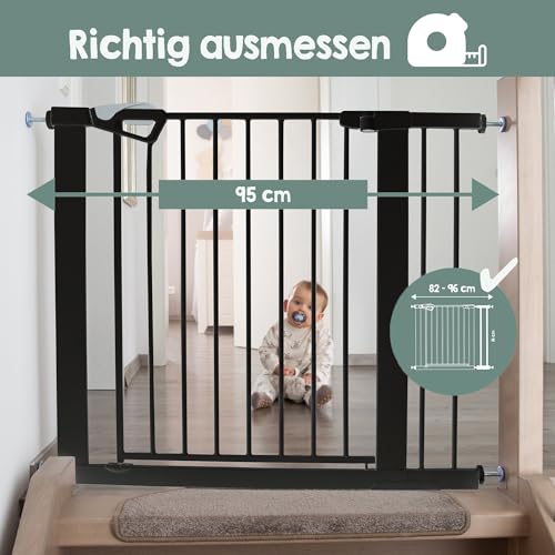 roba easySafe+ Tür- & Treppenschutzgitter aus Metall - Verstellbreite 75-82 cm - Erweiterbar bis 110 cm - TÜV-geprüft Schwarz