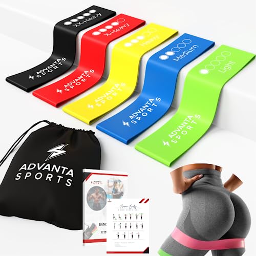 Advanta Sports Resistance Loop Exercise Bands, Set Of 5 Colors. Home Fitness, Stretching, Therapy, Workout –Carry Bag & Guide #TOP12