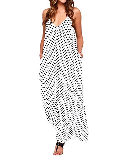 Zanzea Womens Polka Dot Maxi Dress Casual Summer Floral Print Long Boho Beach Sundress Plus Size 01 White Us 4 #TOP11