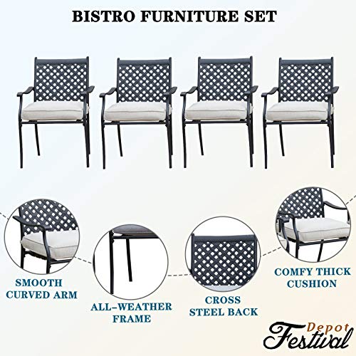 Festival Depot 4 Piece Outdoor Patio Furniture Outdoor Wrought Iron Dining Chairs Set For Porch Lawn Garden Balcony Pool Backyard With Arms And Cushions (4Pcs) (Beige) #TOP4