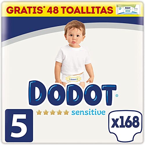 Dodot Pañales Bebé Sensitive Talla 5 (11-16 kg), 168 Pañales, Óptima Protección de la Piel de Dodot, Pack Mensual