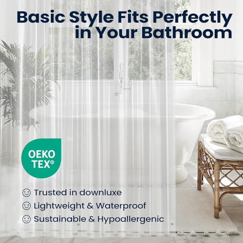 Image of downluxe Shower Curtain Liner, PEVA Plastic Shower Liner with 3 Magnets, 72 inch x 72 inch Waterproof Bathroom Curtain, Clear, 1 Pack