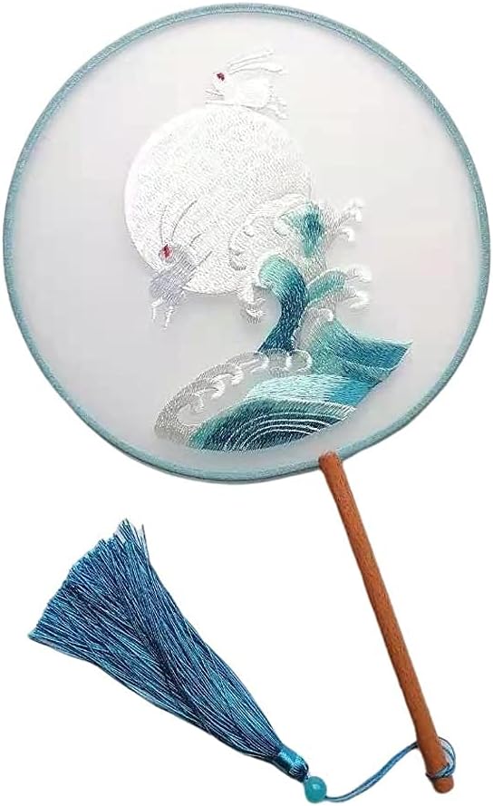 Folding Fan Chinese Style Handheld Folding Fan Photography Props Silk Round Folding Fan with Tassels Translucent Folding Fan for Chinese Painting Home Ceremonial Decorative Folding Fan (A)