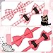 Macuezu 2 Pcs Pink Bow Tie Cat Collar with Bell Breakaway, Bowtie Plaid Cat Collar with Cats Buckle, Cute Kitten Bow Tie Collars, Soft Adjustable Cats Collars (Pink)